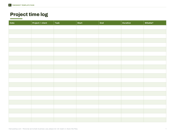 Preview of Printable Project Time Log